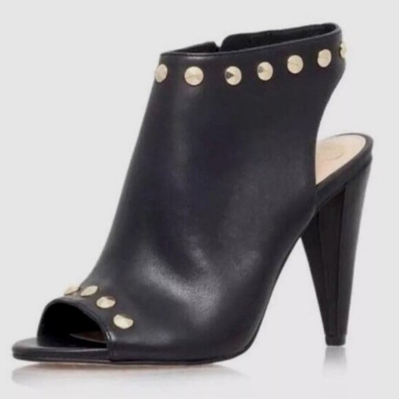 EUC VINCE CAMUTO Studded Edia Black Peep Toe Leather Bootie Size 8.5 - Picture 11 of 13